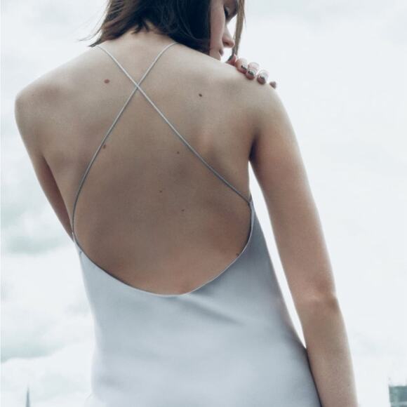 Zara Icy Blue SATIN DRESS WITH SPAGHETTI STRAPS NWT Size  XXL - Picture 3 of 16